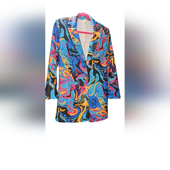 WDIRARA Women's Graphic Print Blazer Button Open Front Long Sleeve Jacket Multic - Picture 7 of 9